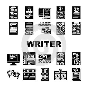 technical writer document manual icons set vector