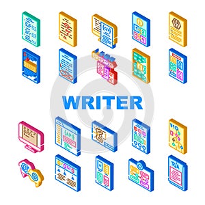 technical writer document manual icons set vector