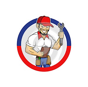 Technician character logo design illustration