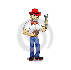 Technician character logo design illustration