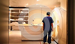 The technician checking mri scanner before scan patient in hospital daily