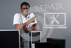 Technician, computers and repair sign