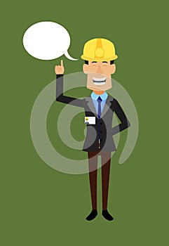 Technician Engineer Worker - Smiling and Pointing to Speech Bubble