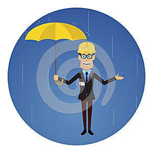 Technician Engineer Worker - Standing in Rain with Umbrella