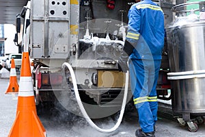 Technician fill with liquid nitrogen with Nitrogen storage tank