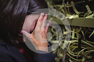 Technician getting stressed over server maintenance