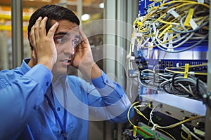 Technician getting stressed over server maintenance