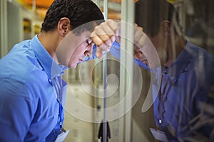 Technician getting stressed over server maintenance