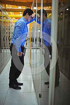 Technician getting stressed over server maintenance