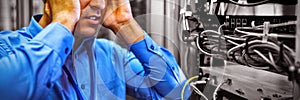 Technician getting stressed over server maintenance