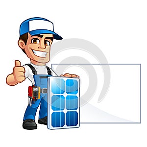 Technician installer of solar panels