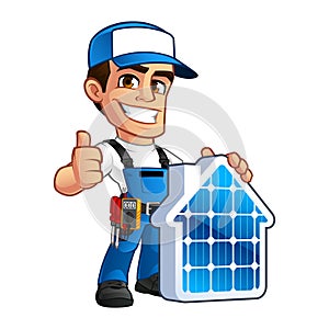 Technician installer of solar panels