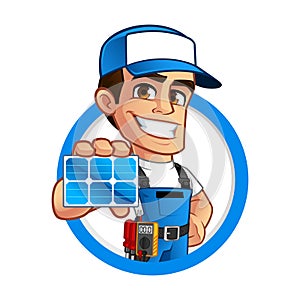 Technician installer of solar panels