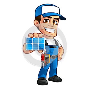 Technician installer of solar panels photo