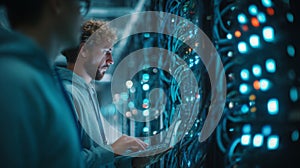 IT technician managing server network infrastructure