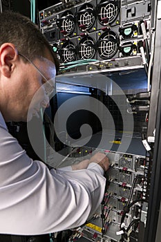 Technician perform maintenance to a server