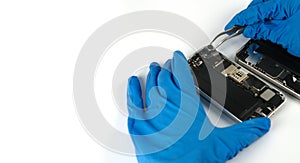 Technician repairing the Cell phone parts and tools for recovery repair phone