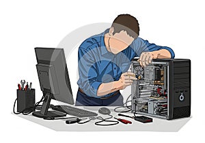 Technician repairing computer