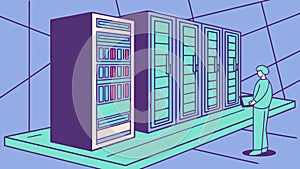 Technician in Server Room, Data Center Management, vector design Generative AI