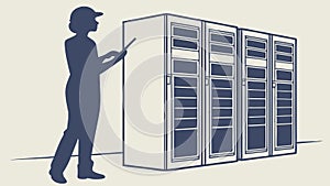 IT technician in server room, data center support, vector design Generative AI