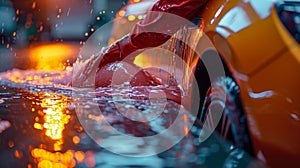 technician using a clay bar to remove contaminants from a car\'s surface