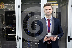 Technician using digital tablet