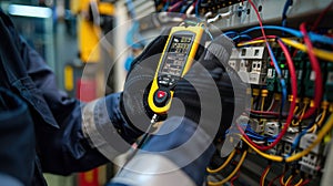 The technician with multimeter. AI generated