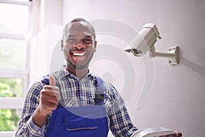 Technician Using Surveillance Security Camera Video