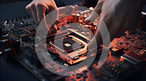 The technician will place the CPU in the socket by Generative AI