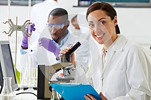 Technicians Carrying Out Research In Laboratory photo