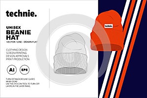 Technie Unisex Beanie Hat Vector Flat Template