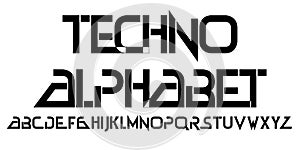 Techno alphabet type font. Digital letters hi-tech style. Vector illustration for posters, banners, flyers