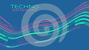 Techno background with curved stripes. Vector graphics