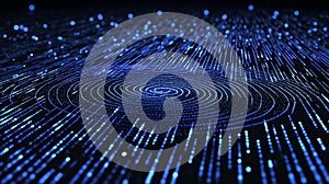 Techno Blueprint: Blue Fingerprint Lines in Code. Generative AI