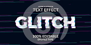 Techno glitch text effect. Adobe illustrator editable font. Modern and futuristic modern distortion