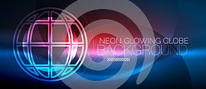 Techno globe concept, neon glow planet