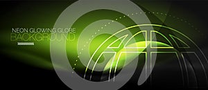 Techno globe concept, neon glow planet