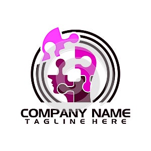 Techno human head vector logo concept illustration. Creative idea sign