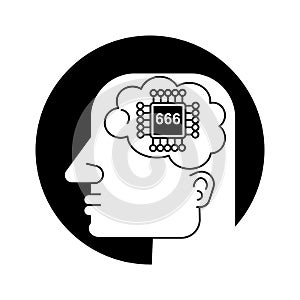 Techno Human Head Vector Logo Concept Illustration. Creative Idea Sign. Learning Icon. People Computer Chip. Innovation Technology