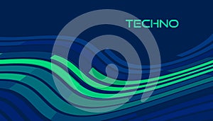 Techno image. Template with tech wave on dark blue. Vector graphics