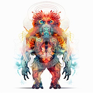 Techno Shamanism: A Colorful Creature Of Mist And Grotesque Illustration
