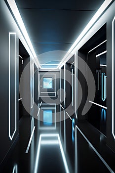 Techno style hallway interior in luxury house