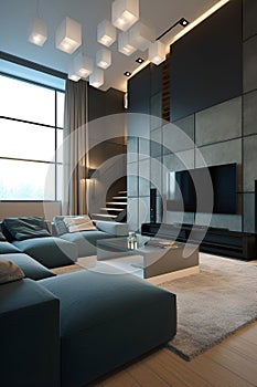 Techno style interior of living room in luxury house