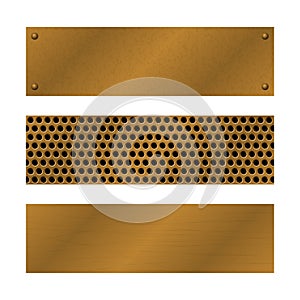 Techno vector banners. Brushed Brass, copper latticed surface template. Abstract industrial illustration for web