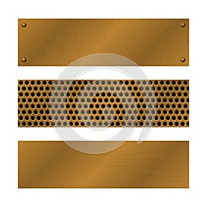 Techno vector banners. Brushed Brass, copper latticed surface template. Abstract industrial illustration for web photo