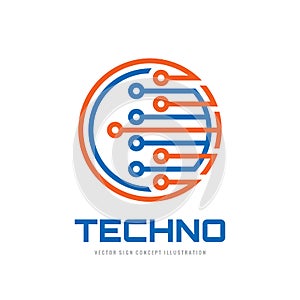 Techno - vector logo template concept illustration. Computer electronic chip creative sign. Modern technology symbol.