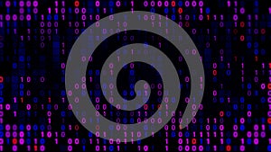Technologic background with representation of binary code. Animation. Binary digits 1 and 0 in different configurations
