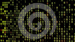 Technologic background with representation of binary code. Animation. Binary digits 1 and 0 in different configurations
