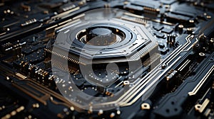 Technologic in Black and Gold Style Digital Background Selective Focus