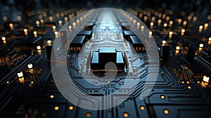 Technologic in Black and Gold Style Digital Background Selective Focus